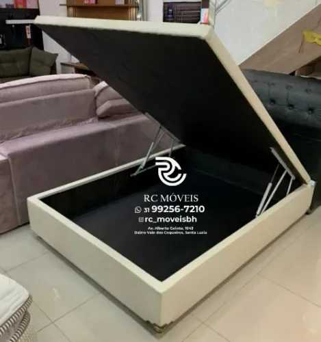 Cama box Baú Casal 1.38x1.88 Inteiriço Blindado com Pistão a Gás | Frete Gratis