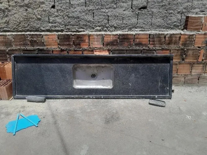 Pia de Marmore preto 200x55 com cuba