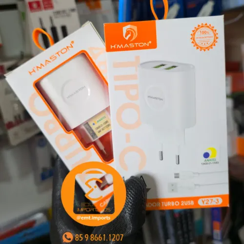 Carregador Turbo completo para celular Tipo-C com 2USB 24w Rápido 4.8A