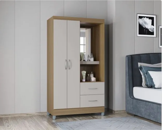 Guarda Roupa Córdoba 99 com Espelho Castanho Off White