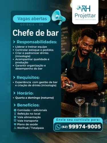 Vaga de Emprego para Chefe de Bar em Goiânia - GO
