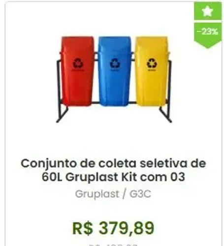 Conjunto Lixeira Coleta Seletiva