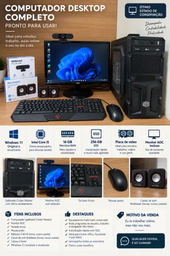 Computador Desktop Completo Intel i5, 16GB RAM, SSD 512GB + Monitor