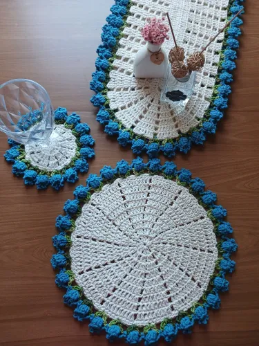 Kit jogo americano tulipa azul