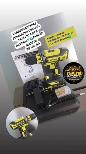 PARAFUSADEIRA/FURADEIRA SEM FIO DESOON 20V 02 BATERIAS 1500 MAH (PADRÃO MAKITA)<br>