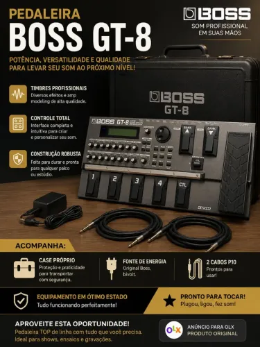Pedaleira Boss GT-8 com Case, Fonte e 2 Cabos P10 - Completa e Pronta para Usar