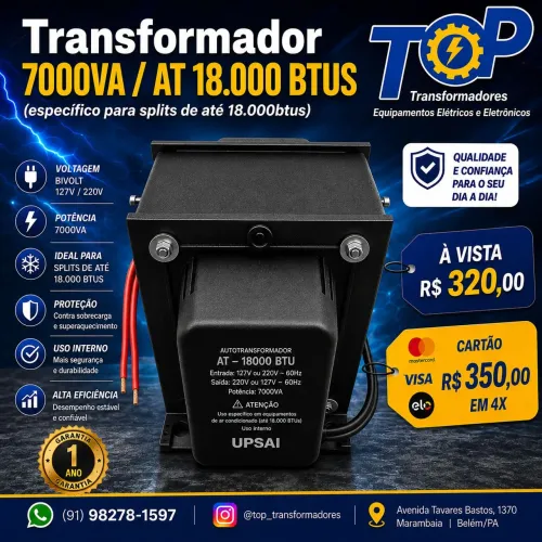 Transformador 7.000Va - AT 18.000 BTUs para Splits
