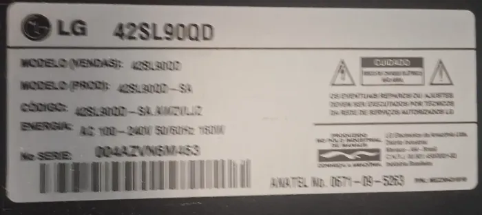 TV LG LED 42 polegadas mod 42SL90QD (para retirada de peças)