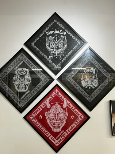 Conjunto de 4 quadros de tatuagem com moldura, vidro mais arte