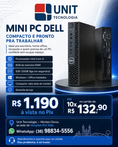 Mini PC Dell Optiplex 3050, Core i3, 8GB DDR4, 128GB SSD NVMe, Windows  - Com Garantia