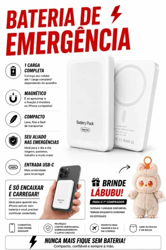 Bateria de Emergência Power Bank Magnético ? Energia sempre com você!