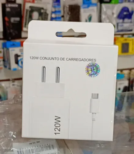 Carregador Turbo Usb Para Tipo C 120W Ultra Rápido Com Cabo 1m - Novo