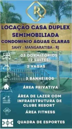 Locação Casa SEMIMOBILIADA 3 Quartos - Sahy -Mangaratiba-RJ