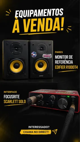 Monitor Edifier e Placa de Audio Focusrite