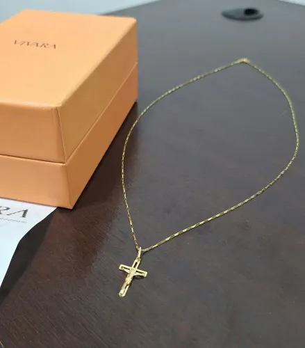 Cordão de ouro 18k 60cm com Pingente Jesus Cristo Nota e Caixa 