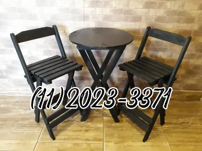 Kit Bistrô + 2 Cadeiras altas dobráveis Pretas