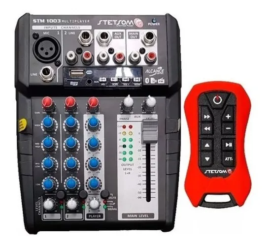 Mesa de som 12v stestom STM1003 com player Bluetooth USB controle 1 ano de garantia