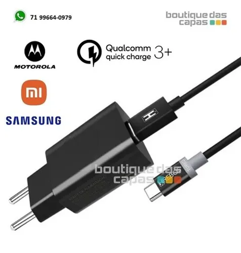 Carregador 30W Turbo Power Qualcomm Qc 3.0 cabo turbo Tipo C Fast Charge motorola samsung