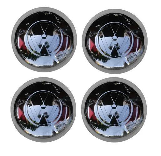 Calota Logo Grande Vw Roda 5 Furos Fusca Kombi Karmann Ghia Cromada - Jogo