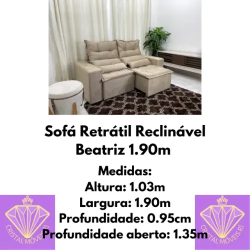 Sofá Retrátil Reclinável Beatriz 1.90m (LD)