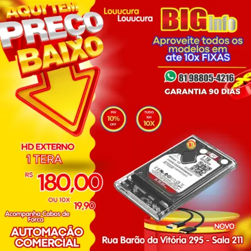HD Externo Slim 1TB USB 3.0 - Compatível com PS4, PS5,  Will, X-Box, Notebook, PC, TV 