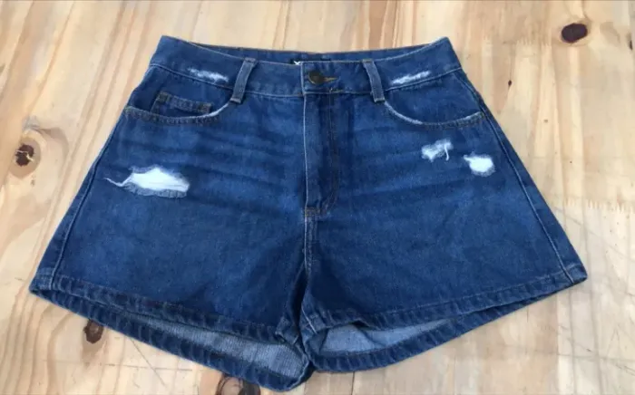 Short Jeans Feminino Hot Pants Cintura Alta Desfiado Cós alto Hering