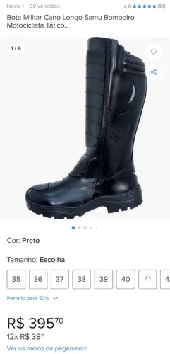 Bota militar motociclista bombeiro samu