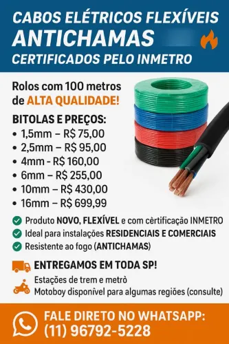 Cabos Elétricos Flexíveis Antichamas Certificados - SP