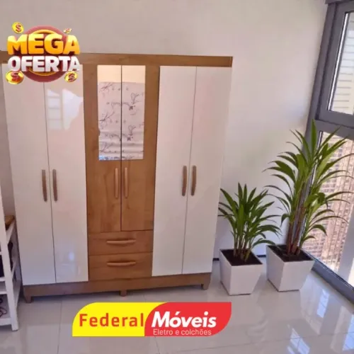 Guarda Roupa 6portas 2gavetas c/ espelho BRANCO/MARROM MEGA OFERTA