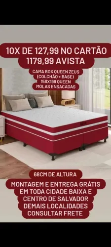 Compre no boleto Cama Box Queen Zeus (Colchão + Base) - Molas Ensacadas