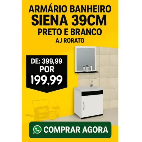 Armário Banheiro Siena AJ Rorato 39cm - Preto e Branco - Entrega Rápida