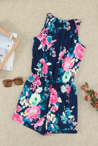 Macacão curto azul floral Novo /sem uso