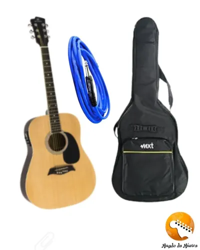 KIT-VIOLÃO FOLK MICHAEL + Capa Violão Luxo Mxt Acolchoada + Cabo Iron Flex Mac P10xp10 
