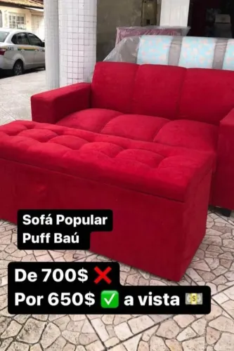 Sofa popular + puff baú 
