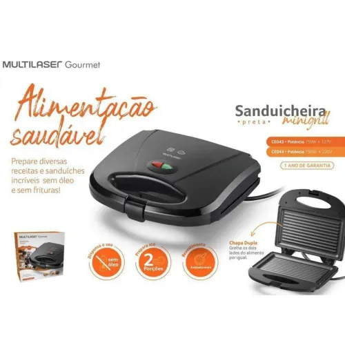Sanduicheira Multilaser Minigrill - Preta - 750W -Nova