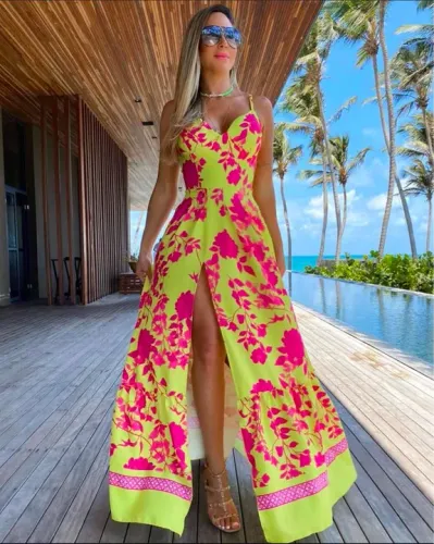 Vestido PIMPNELLA Longo Floral Amarelo e rosa