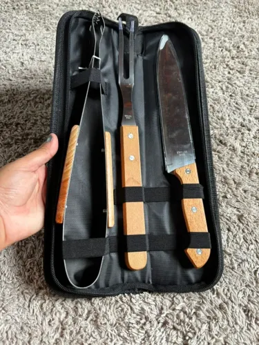 Kit Churrasco 3 Peças em Inox com Bolsa 