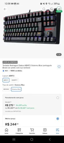 Teclado mecânico Redragon ABNT2