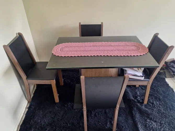 Conjunto Sala de Jantar Mesa Tampo de Vidro com 4 Cadeiras Rustic/preto