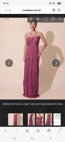 Vestido de festa longo tule com saia babado fúcsia - viva dress - tam 40