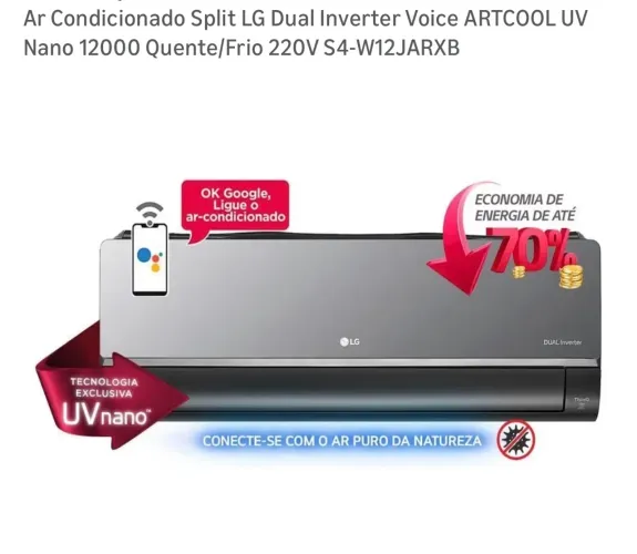 Ar Condicionado Split LG Dual Inverter Voice ARTCOOL UV Nano 12000 BTUs - Quente/Frio 