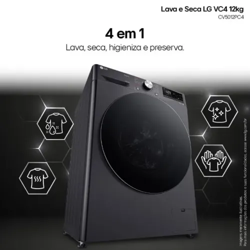 Lava e Seca Smart LG VC4 Nova nota fiscal 12kg Inteligência Artificial AIDD CV5012PC4A 220