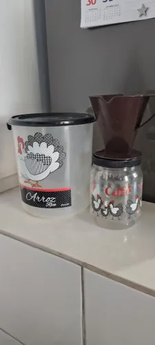 Kit porta mantimentos + pote de arroz 7,5 litros + porta café + passador de café