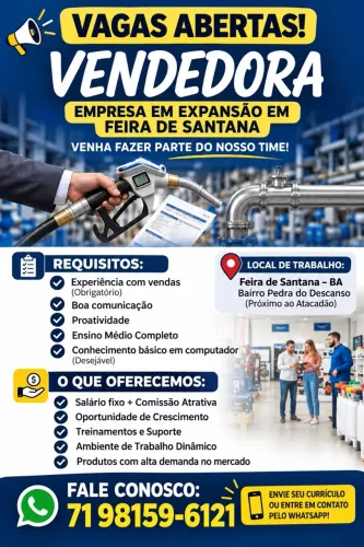 Vaga para Vendedora | Feira de Santana - BA | Pedra do Descanso