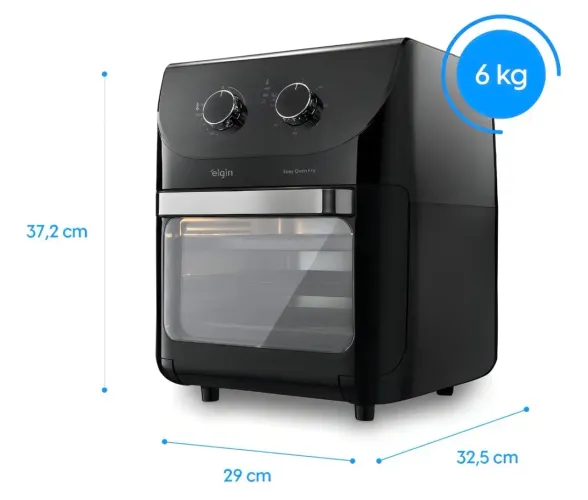 Fritadeira Elérica Air Fryer Easy Oven 3 em 1 Elgin 12 litros 1800w Cor Preta
