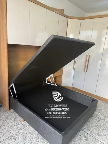 Cama box completa Baú Casal 1.38x1.88 Inteiriço Blindado com Pistão a Gás - Com Nota Fisca