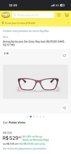 Armação óculos ray ban 