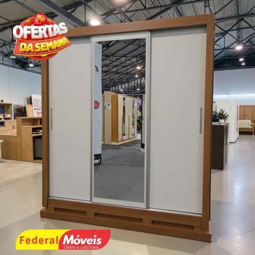 Guarda Roupa de Casal com 3 Portas 4 Gavetas Espelho - Temos Crediário 