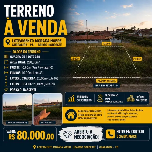 Terreno à Venda em Guarabira-PB - 230m² - Por trás do Complexo de Saúde