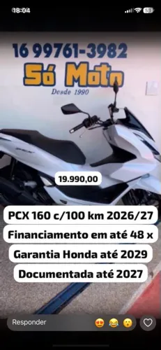 Honda PCX 160 2027 só 100 km garantia Honda até 2029